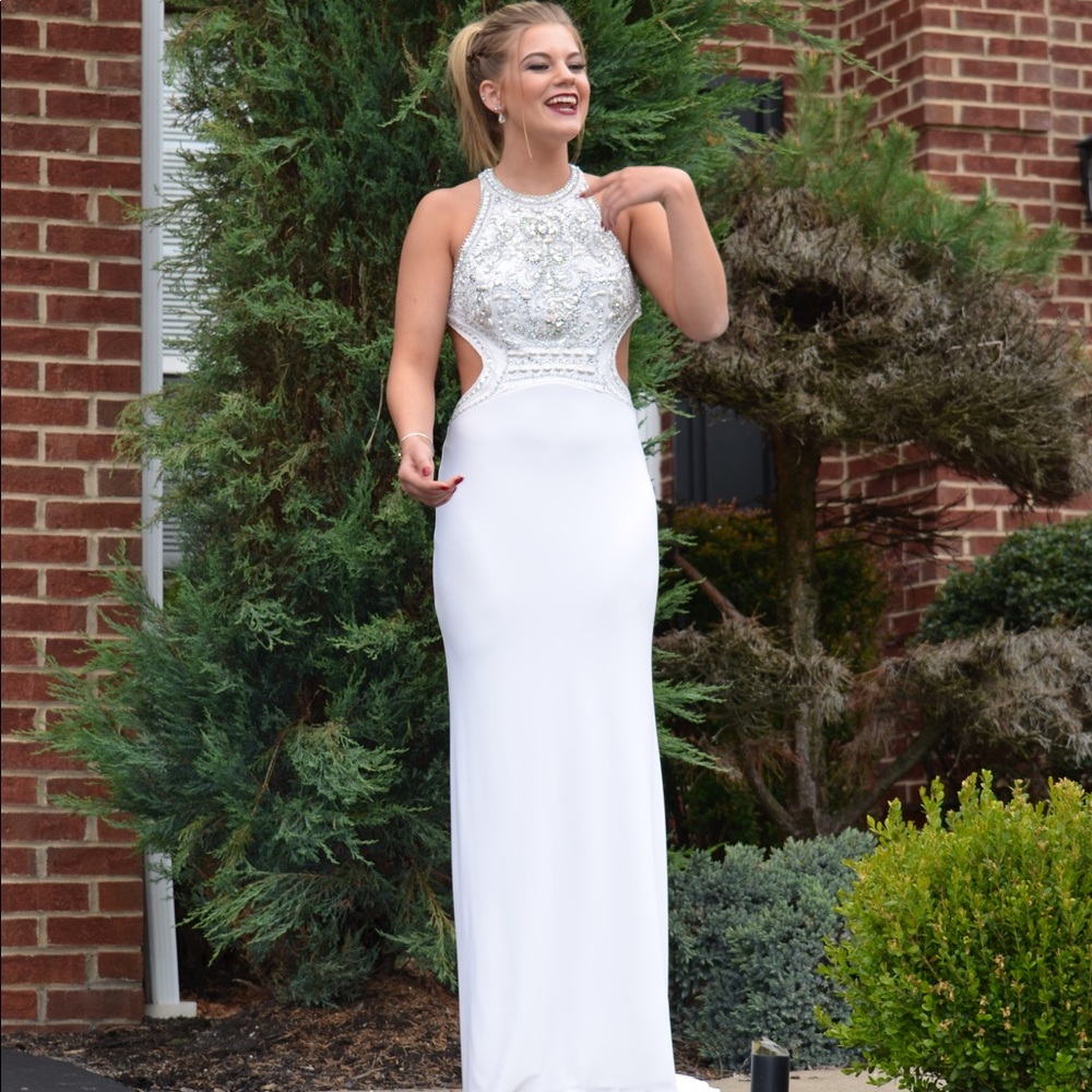 White Beaded Prom Dress
